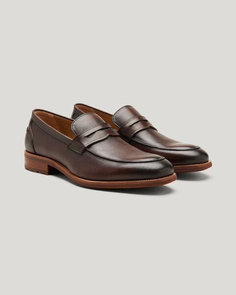 Leather Penny Loafers With Bolder Tread, Brown, hi-res